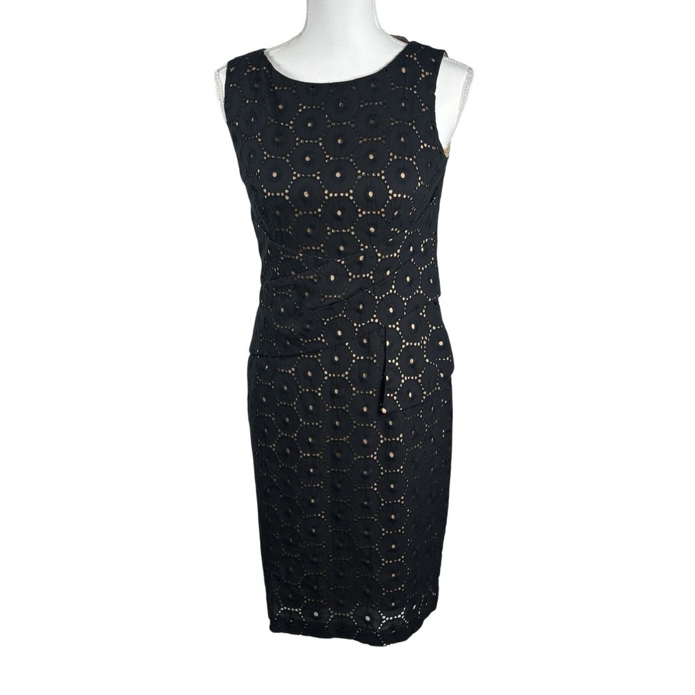 DAVID MEISTER | Black Sleeveless‎ Macrame Embroidered Cocktail Sheath Dress 4